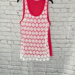 Crown and Ivy coral and white lace tank top